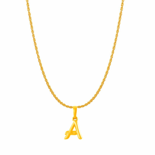 22KT Gold Plated Pure Silver (92.5% purity) precious Name alphabet chain pendant (Locket with Rope chain- 22 Inches)