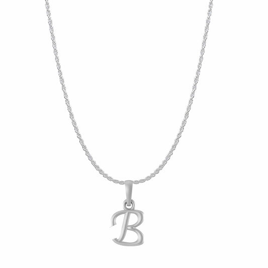 Akshat Sapphire Sterling Silver (92.5% purity) precious Name alphabet chain pendant (Pendnat with rope chain- 22 Inches) pure silver designer alphabet chain locket