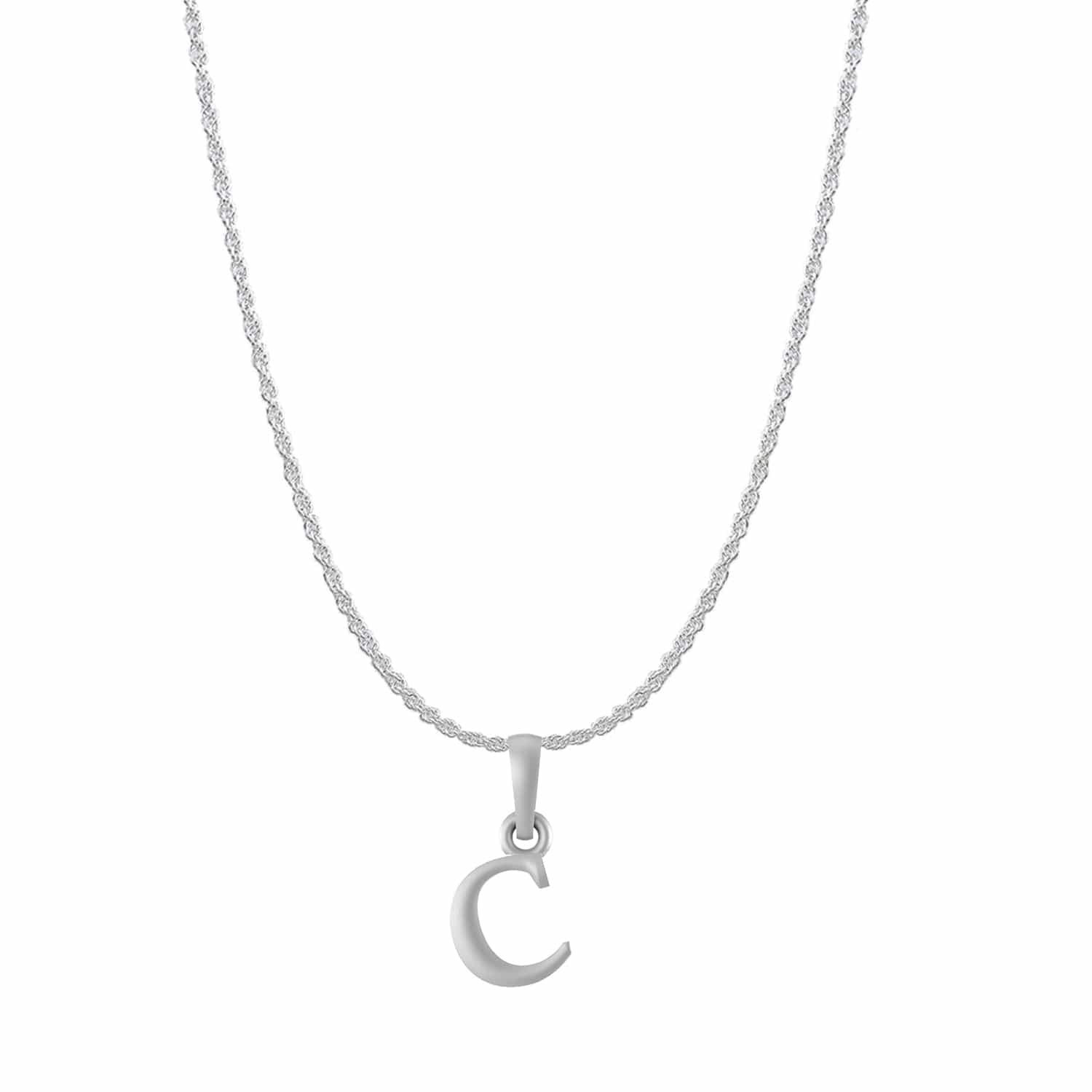 Akshat Sapphire Sterling Silver (92.5% purity) precious Name alphabet chain pendant (Pendnat with rope chain- 22 Inches) pure silver designer alphabet chain locket
