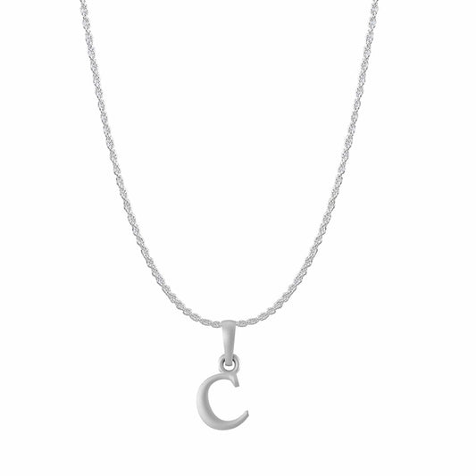 Akshat Sapphire Sterling Silver (92.5% purity) precious Name alphabet chain pendant (Pendnat with rope chain- 22 Inches) pure silver designer alphabet chain locket