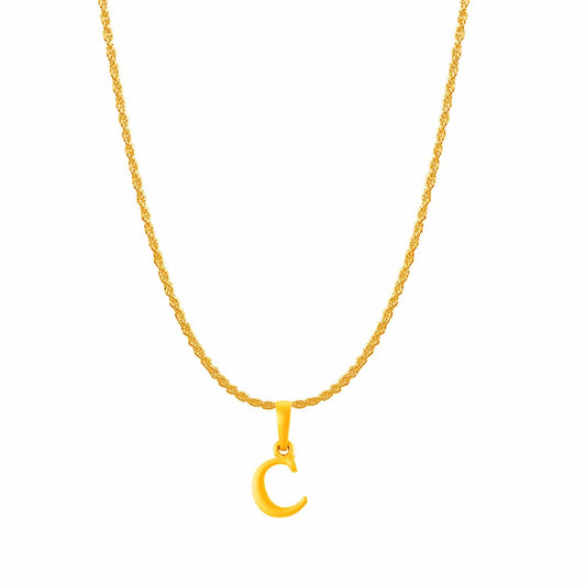22KT Gold Plated Pure Silver (92.5% purity) precious Name alphabet chain pendant (Locket with Rope chain- 22 Inches)