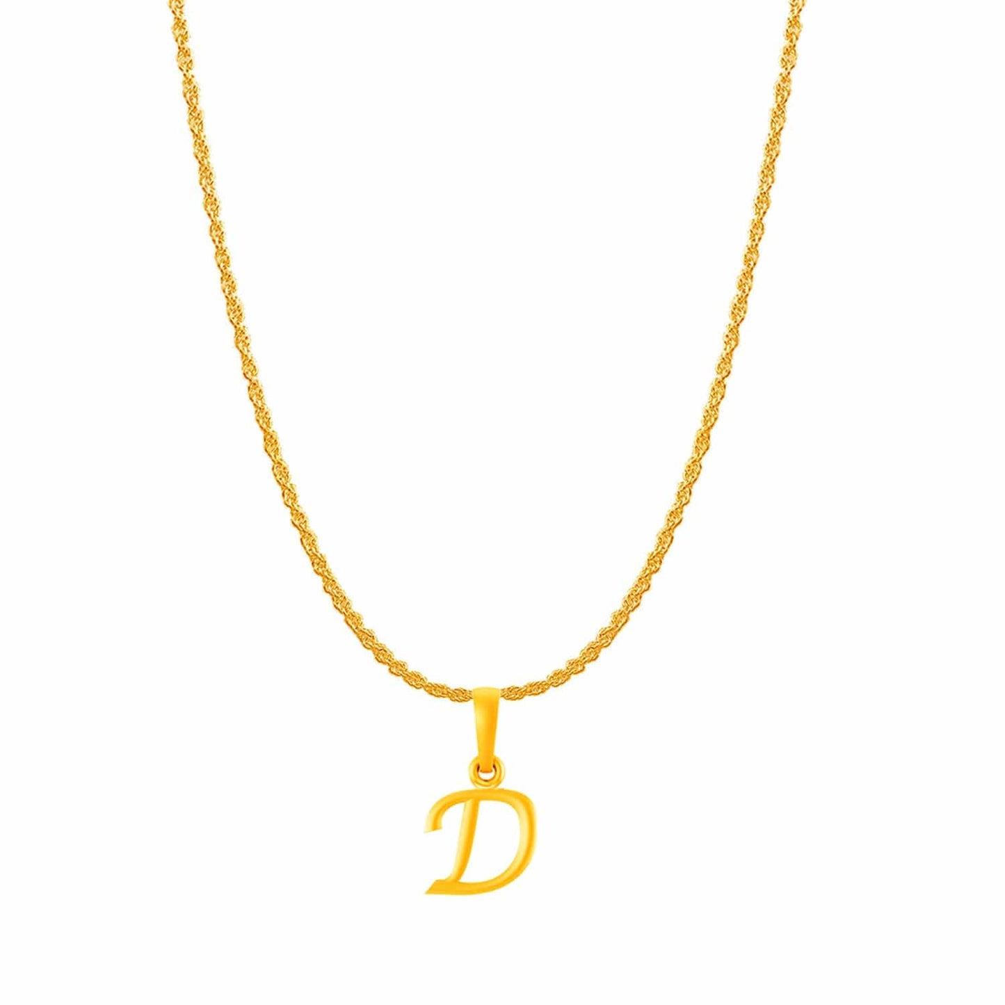 22KT Gold Plated Pure Silver (92.5% purity) precious Name alphabet chain pendant (Locket with Rope chain- 22 Inches)
