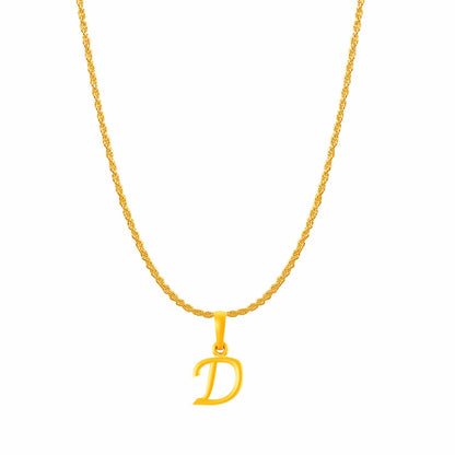 22KT Gold Plated Pure Silver (92.5% purity) precious Name alphabet chain pendant (Locket with Rope chain- 22 Inches)