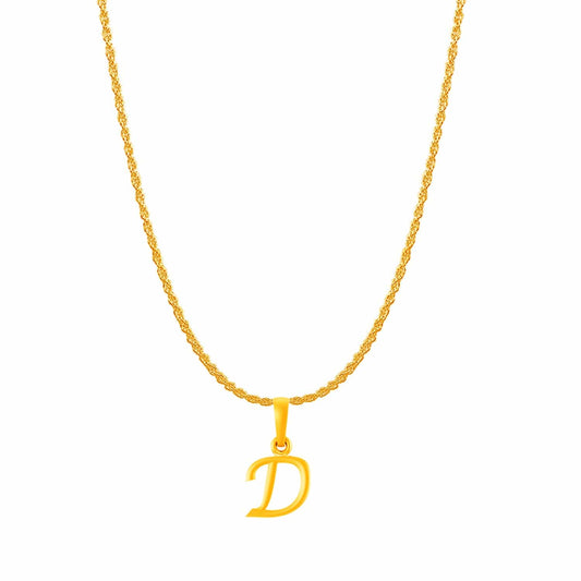 22KT Gold Plated Pure Silver (92.5% purity) precious Name alphabet chain pendant (Locket with Rope chain- 22 Inches)