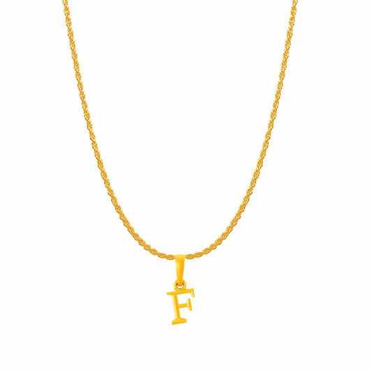 22KT Gold Plated Pure Silver (92.5% purity) precious Name alphabet chain pendant (Locket with Rope chain- 22 Inches)
