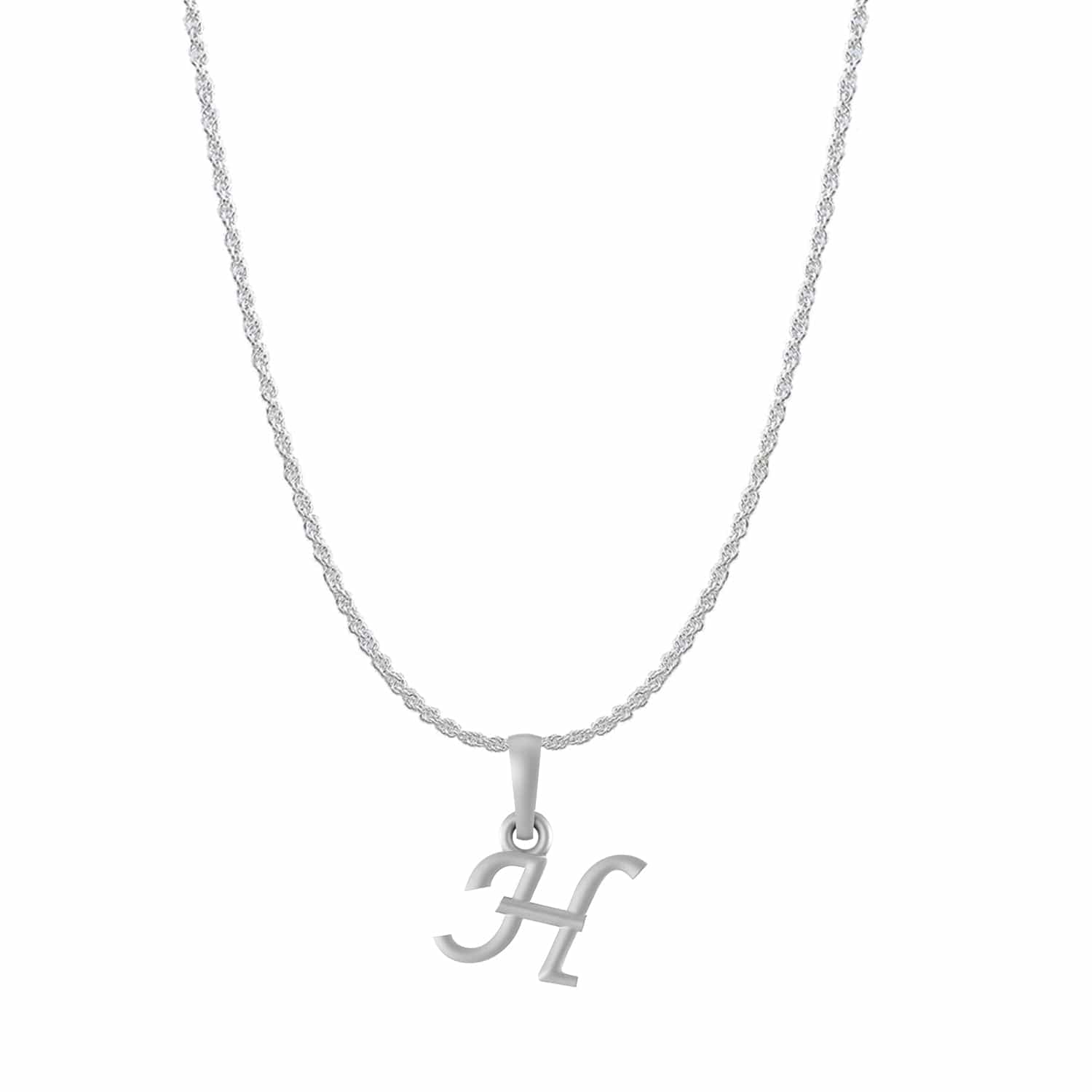 Akshat Sapphire Sterling Silver (92.5% purity) precious Name alphabet chain pendant (Pendnat with rope chain- 22 Inches) pure silver designer alphabet chain locket