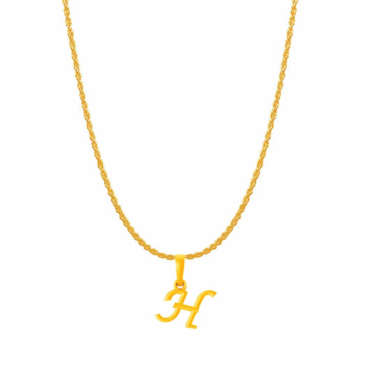 22KT Gold Plated Pure Silver (92.5% purity) precious Name alphabet chain pendant (Locket with Rope chain- 22 Inches)