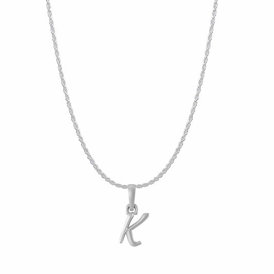 Akshat Sapphire Sterling Silver (92.5% purity) precious Name alphabet chain pendant (Pendnat with rope chain- 22 Inches) pure silver designer alphabet chain locket