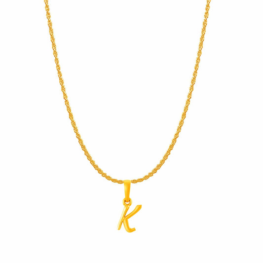 22KT Gold Plated Pure Silver (92.5% purity) precious Name alphabet chain pendant (Locket with Rope chain- 22 Inches)