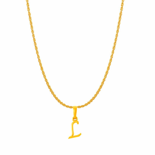 22KT Gold Plated Pure Silver (92.5% purity) precious Name alphabet chain pendant (Locket with Rope chain- 22 Inches)