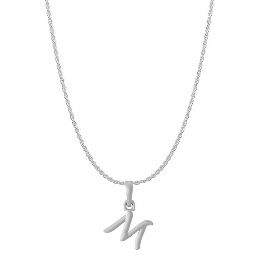 Akshat Sapphire Sterling Silver (92.5% purity) precious Name alphabet chain pendant (Pendnat with rope chain- 22 Inches) pure silver designer alphabet chain locket