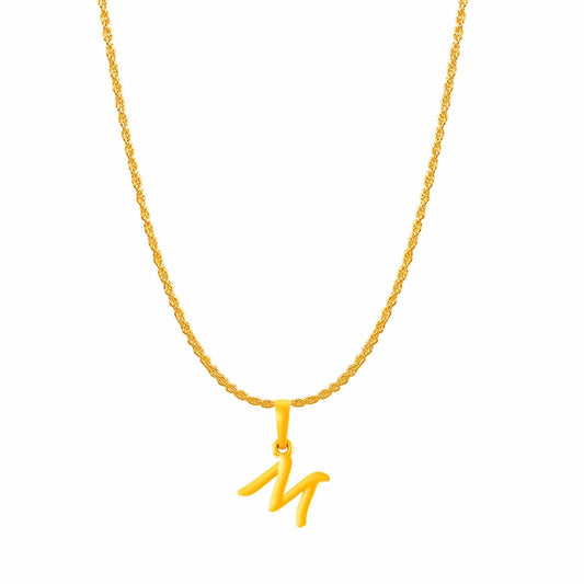 22KT Gold Plated Pure Silver (92.5% purity) precious Name alphabet chain pendant (Locket with Rope chain- 22 Inches)