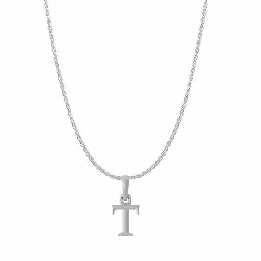 Akshat Sapphire Sterling Silver (92.5% purity) precious Name alphabet chain pendant (Pendnat with rope chain- 22 Inches) pure silver designer alphabet chain locket
