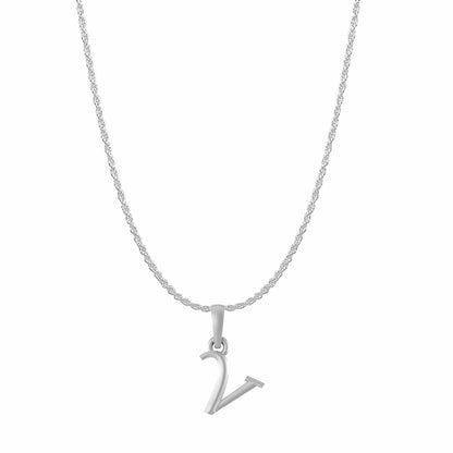 Akshat Sapphire Sterling Silver (92.5% purity) precious Name alphabet chain pendant (Pendnat with rope chain- 22 Inches) pure silver designer alphabet chain locket