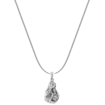 Akshat Sapphire Sterling Silver (92.5% purity) God Mother Mary chain Pendant (Pendant with Snake Chain-22 inches) for Men & Women Pure Silver Mother Marry chain Locket for Good Health & Wealth