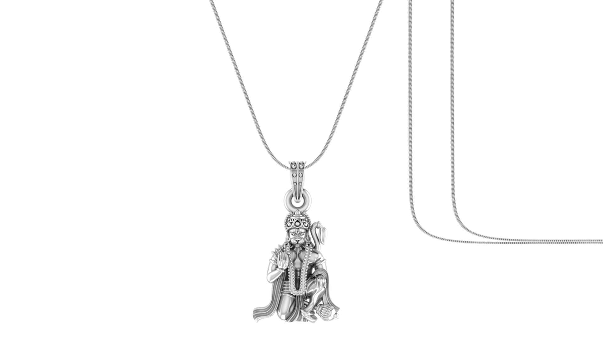 God Hanuman Chain Pendant (Pendant with Snake Chain- 22 inches) for Men & Women Pure Silver Lord bajrang bali Chain Locket for Good Health & Wealth