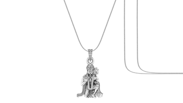 God Hanuman Chain Pendant (Pendant with Snake Chain- 22 inches) for Men & Women Pure Silver Lord bajrang bali Chain Locket for Good Health & Wealth