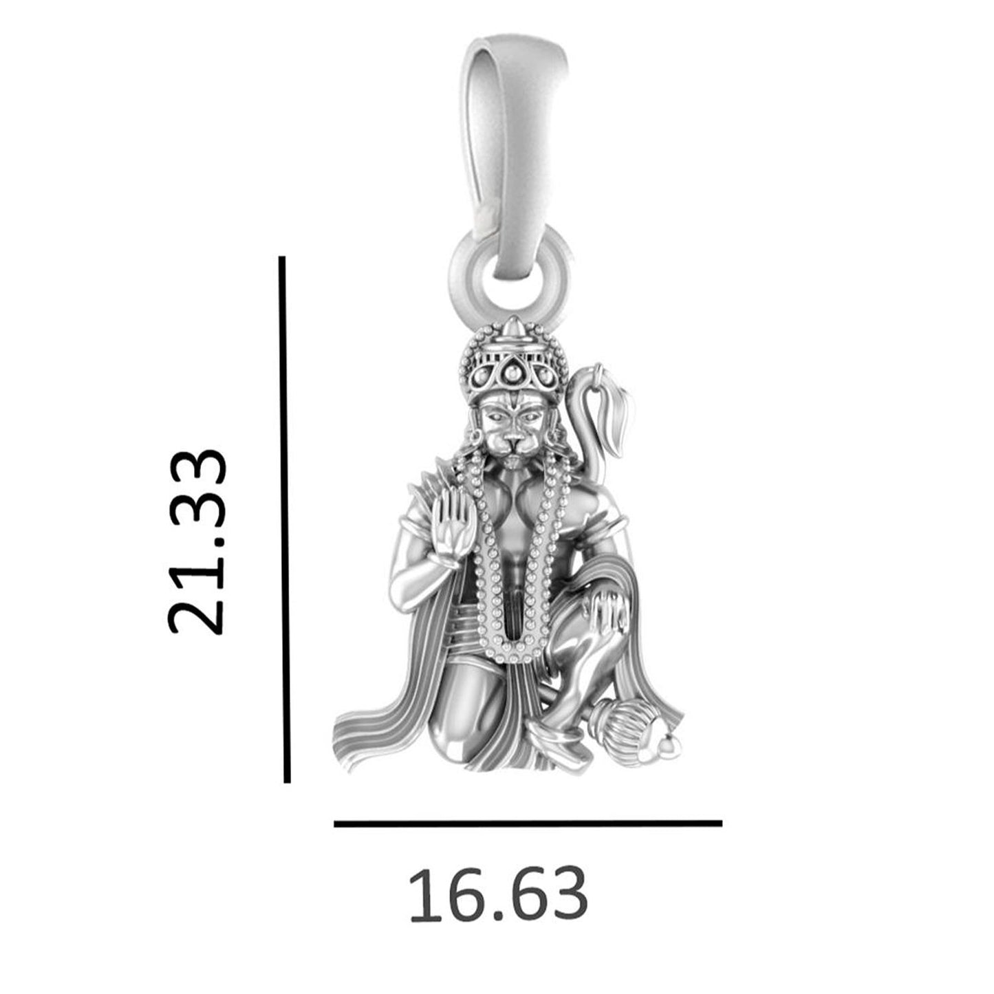 God Hanuman Chain Pendant (Pendant with Snake Chain- 22 inches) for Men & Women Pure Silver Lord bajrang bali Chain Locket for Good Health & Wealth