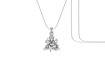 Akshat Sapphire Sterling Silver (92.5% purity) God Ganesha Chain Pendant (Pendant with Snake Chain-22 inches) for Men & Women Pure Silver Lord Ganapathy Chain Locket for Good Health & Wealth