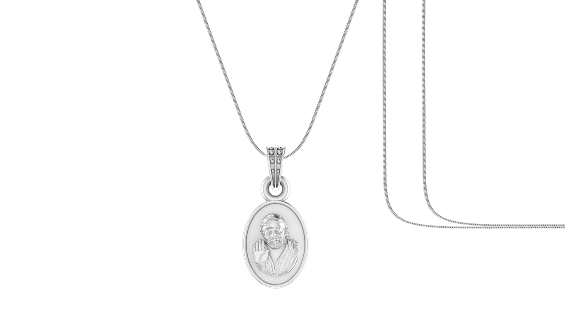 AKSHAT SAPPHIRE Sterling Silver (Silver with 92.5% purity) God Shree Sai Baba chain Pendant (Pendant with Snake Chain-22 inches) for Men & Women Pure Sterling Silver Lord Sai Baba chain Locket For Good Wealth & Health