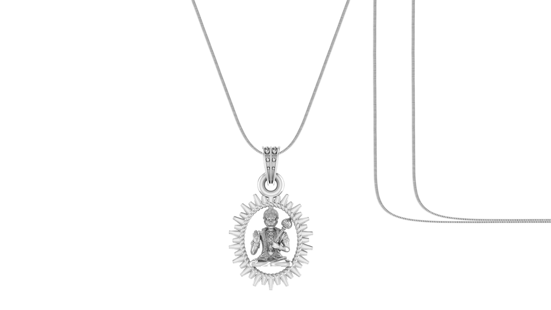 God Hanuman Chain Pendant (Pendant with Snake Chain- 22 inches) for Men & Women Pure Silver Lord bajrang bali Chain Locket for Good Health & Wealth