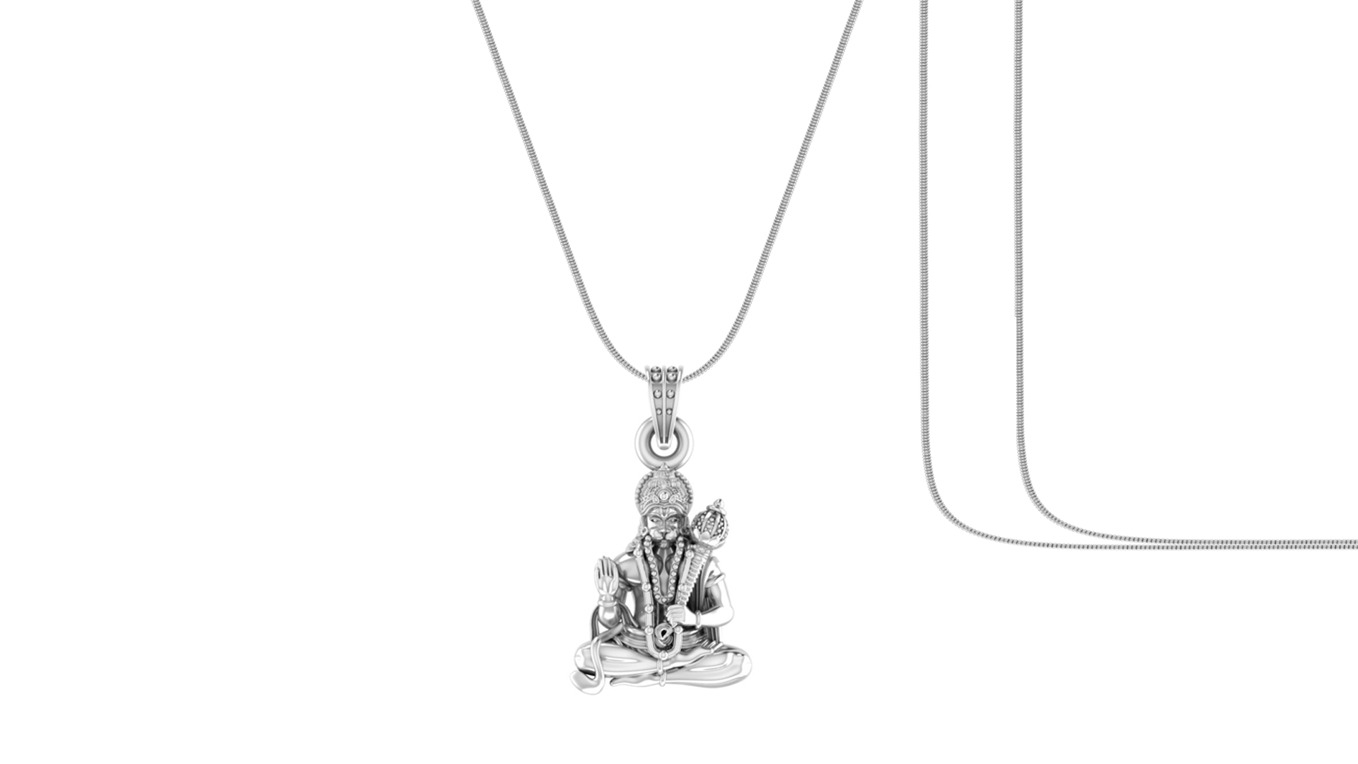 God Hanuman Chain Pendant (Pendant with Snake Chain- 22 inches) for Men & Women Pure Silver Lord bajrang bali Chain Locket for Good Health & Wealth