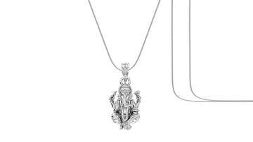 Akshat Sapphire Sterling Silver (92.5% purity) God Ganesha Chain Pendant (Pendant with Snake Chain-22 inches) for Men & Women Pure Silver Lord Ganapathy Chain Locket for Good Health & Wealth