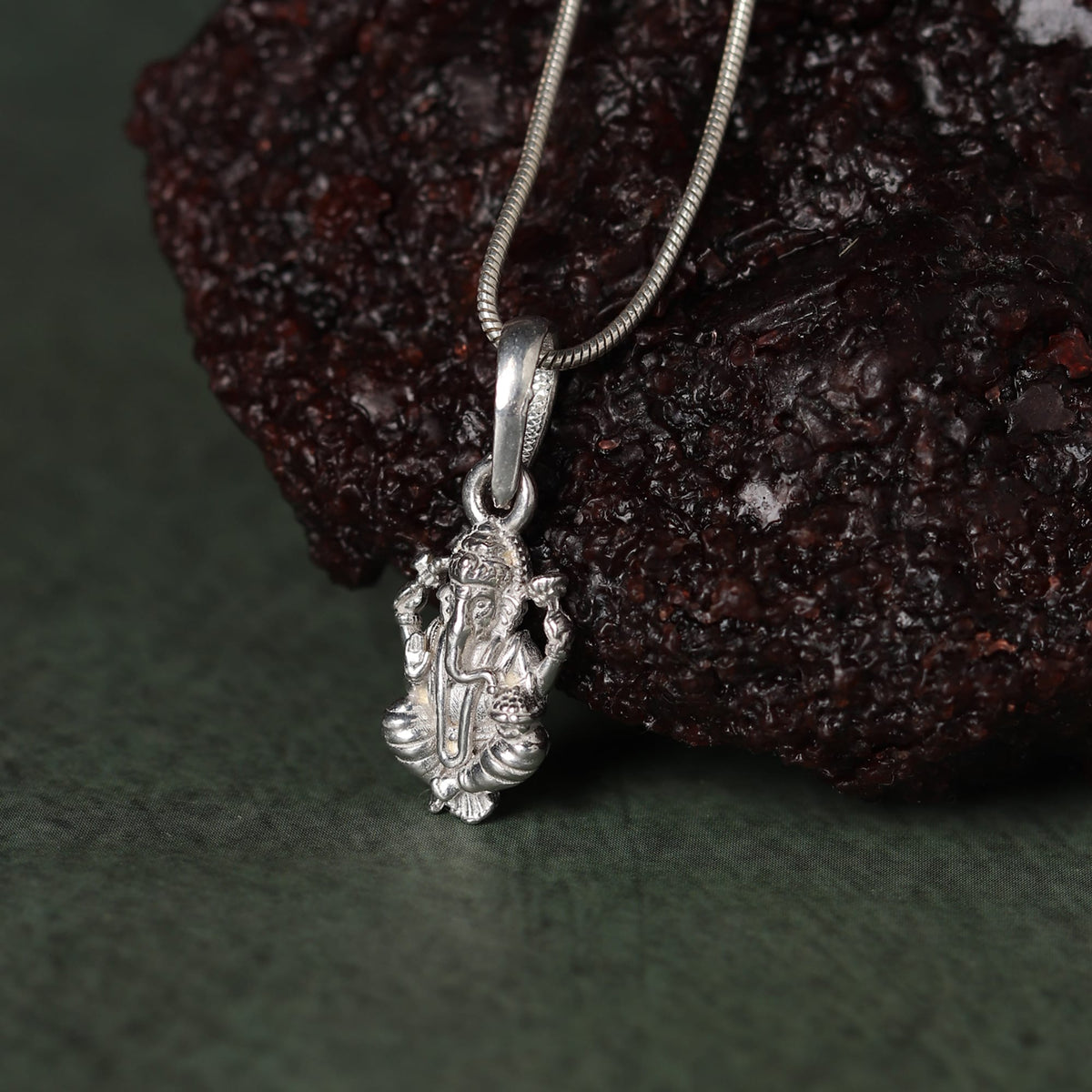 Sterling Silver 92.5 God Ganesh Chain Pendant with Snake Chain 22 Inches for Men by Akshat Sapphire MPSS7096
