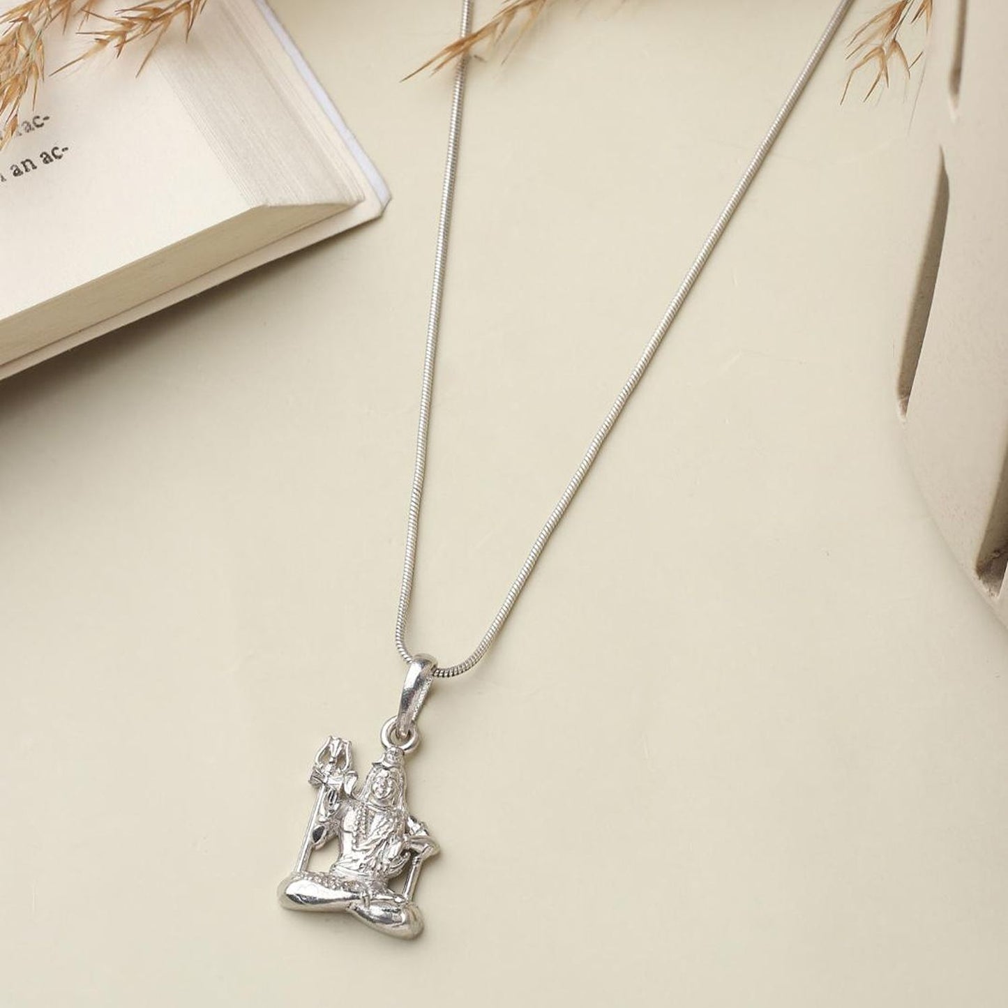 Akshat Sapphire Sterling Silver (92.5% purity) God Shiva Chain Pendant (Pendant with Snake Chain-22 inches) for Men & Women Pure Silver Lord Shiv Chain Locket for Good Health & Wealth