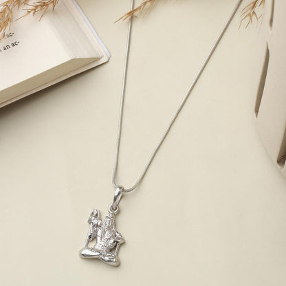 Akshat Sapphire Sterling Silver (92.5% purity) God Shiva Chain Pendant (Pendant with Snake Chain-22 inches) for Men & Women Pure Silver Lord Shiv Chain Locket for Good Health & Wealth