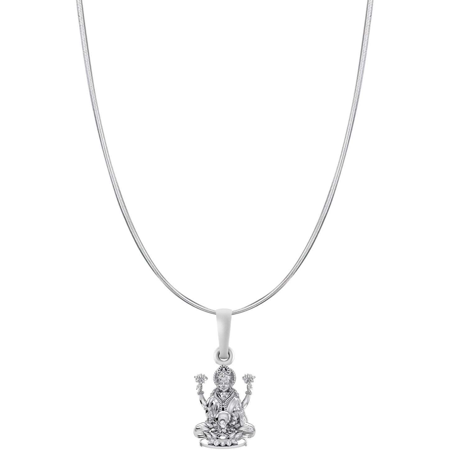 Akshat Sapphire Sterling Silver (92.5% purity) Goddess Laxmi Ji Chain Pendant (Pendant with Snake Chain-22 inches) for Men & Women Pure Silver Lord Laxmi Ji Chain Locket for Health & Wealth