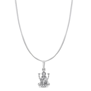 Akshat Sapphire Sterling Silver (92.5% purity) Goddess Laxmi Ji Chain Pendant (Pendant with Snake Chain-22 inches) for Men & Women Pure Silver Lord Laxmi Ji Chain Locket for Health & Wealth
