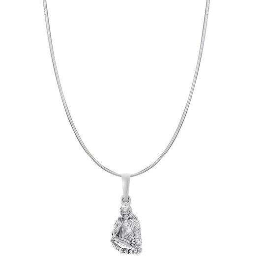 AKSHAT SAPPHIRE Sterling Silver (Silver with 92.5% purity) God Shree Sai Baba chain Pendant (Pendant with Snake Chain-22 inches) for Men & Women Pure Sterling Silver Lord Sai Baba chain Locket For Good Wealth & Health