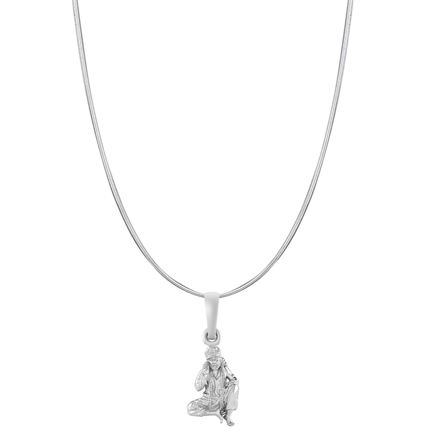 AKSHAT SAPPHIRE Sterling Silver (Silver with 92.5% purity) God Shree Sai Baba chain Pendant (Pendant with Snake Chain-22 inches) for Men & Women Pure Sterling Silver Lord Sai Baba chain Locket For Good Wealth & Health