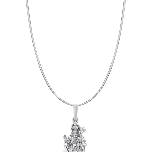 God Hanuman Chain Pendant (Pendant with Snake Chain- 22 inches) for Men & Women Pure Silver Lord bajrang bali Chain Locket for Good Health & Wealth