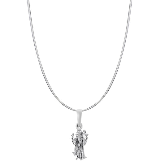 Akshat Sapphire Sterling Silver (92.5% purity) God Ganesha Chain Pendant (Pendant with Snake Chain-22 inches) for Men & Women Pure Silver Lord Ganapathy Chain Locket for Good Health & Wealth