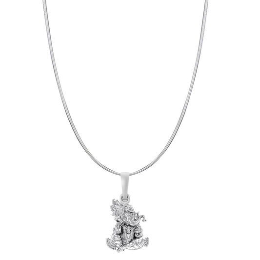 Akshat Sapphire Sterling Silver (92.5% purity) God Ganesha Chain Pendant (Pendant with Snake Chain-22 inches) for Men & Women Pure Silver Lord Ganapathy Chain Locket for Good Health & Wealth
