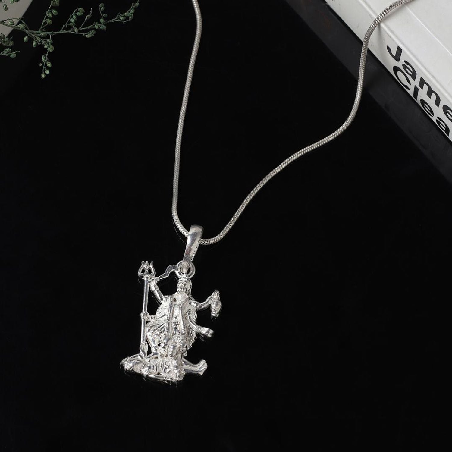 Akshat Sapphire Sterling Silver (92.5% purity) Goddees Kaali Maa Chain Pendant (Pendant with Snake Chain-22 inches) for Men & Women Pure Silver Kaali Maa Chain Locket for Good Health & Wealth