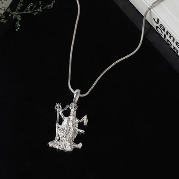 Akshat Sapphire Sterling Silver (92.5% purity) Goddees Kaali Maa Chain Pendant (Pendant with Snake Chain-22 inches) for Men & Women Pure Silver Kaali Maa Chain Locket for Good Health & Wealth