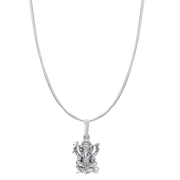 Akshat Sapphire Sterling Silver (92.5% purity) God Ganesha Chain Pendant (Pendant with Snake Chain-22 inches) for Men & Women Pure Silver Lord Ganapathy Chain Locket for Good Health & Wealth