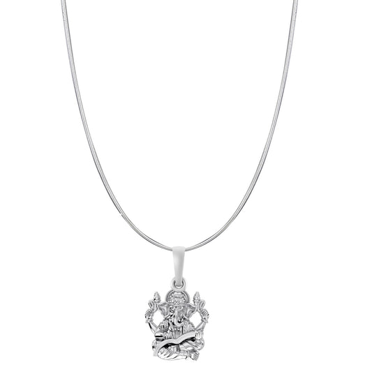 Akshat Sapphire Sterling Silver (92.5% purity) God Ganesha Chain Pendant (Pendant with Snake Chain-22 inches) for Men & Women Pure Silver Lord Ganapathy Chain Locket for Good Health & Wealth