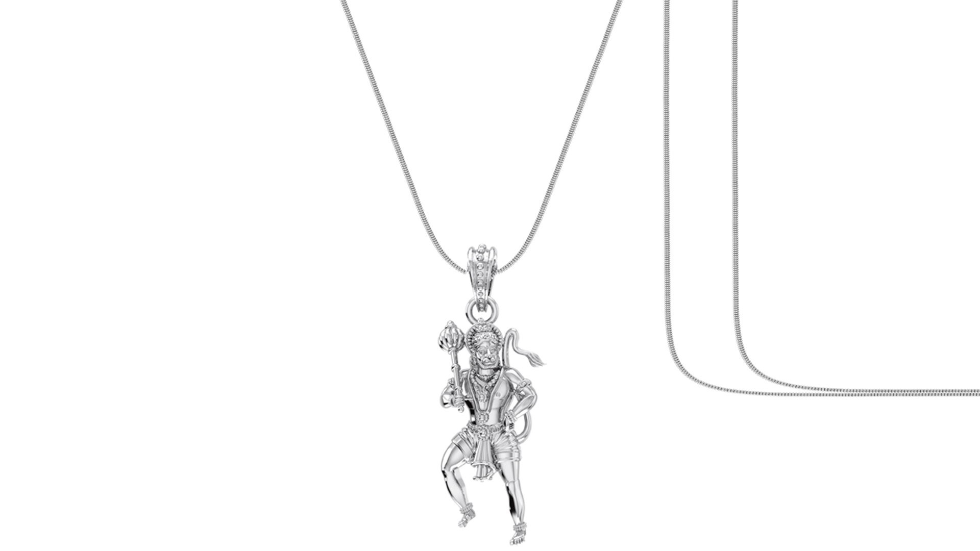 God Hanuman Chain Pendant (Pendant with Snake Chain- 22 inches) for Men & Women Pure Silver Lord bajrang bali Chain Locket for Good Health & Wealth