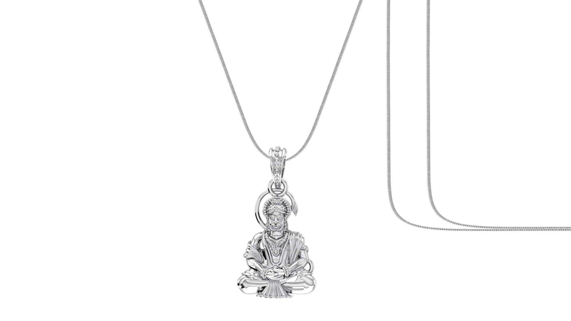 God Hanuman Chain Pendant (Pendant with Snake Chain- 22 inches) for Men & Women Pure Silver Lord bajrang bali Chain Locket for Good Health & Wealth