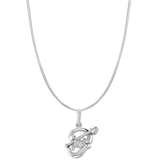 Akshat Sapphire Sterling Silver (92.5% purity) Spiritual OM Chain Pendant (Pendant with Snake Chain-22 inches) for Men & Women Pure Silver Divine OM Chain Locket for Health & Wealth