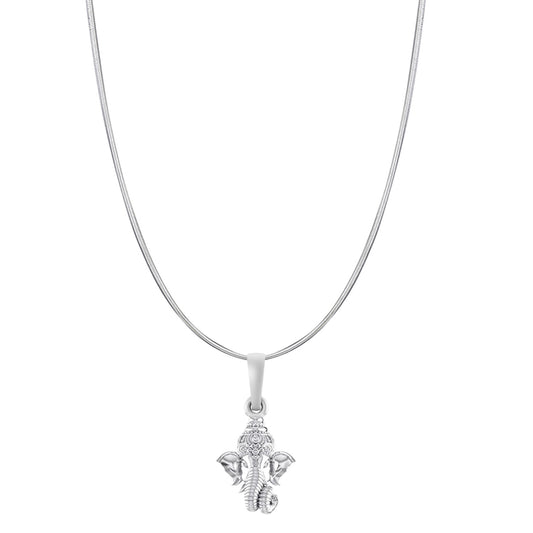 Akshat Sapphire Sterling Silver (92.5% purity) God Ganesha Chain Pendant (Pendant with Snake Chain-22 inches) for Men & Women Pure Silver Lord Ganapathy Chain Locket for Good Health & Wealth