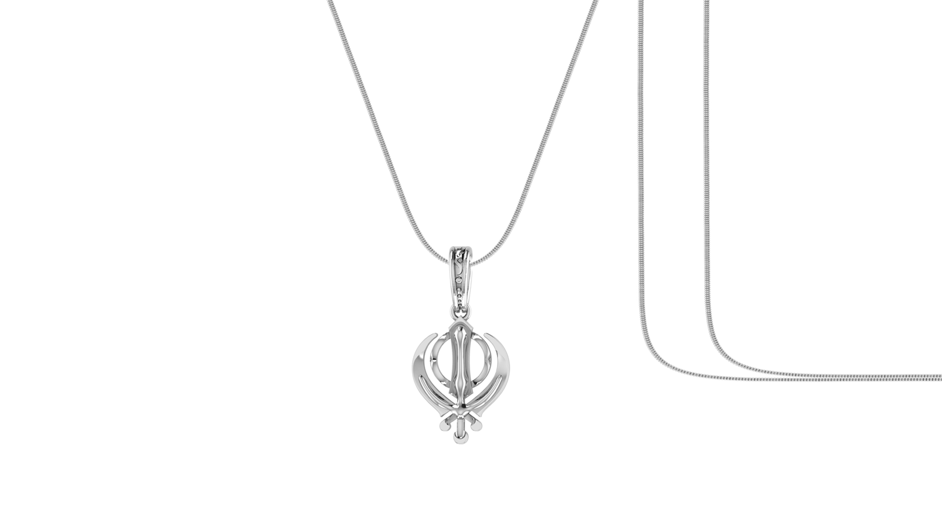 Akshat Sapphire Sterling Silver (92.5% purity) Sikh Khanda Symbol chain Pendant (Pendant with Snake Chain-22 inches) for Men and Women Pure Silver spiritual Punjabi Sikh Sardar khanda symbol chain Locket for Good Luck, Health & Wealth