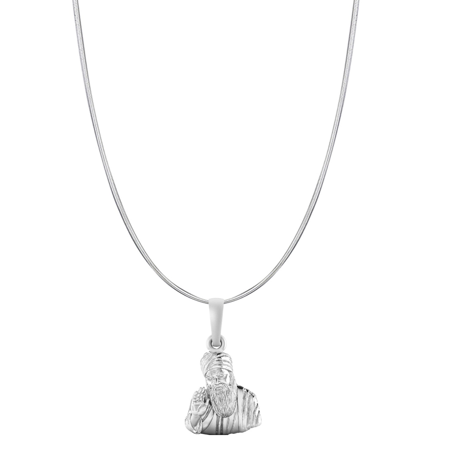 Guru Nanak Chain Pendant (Pendant with Snake Chain-22 inches) for Men and women Pure Silver spiritual Punjabi Sikh Sardar Baba Guru Nanak Chain Locket for Good Luck, Health & Wealth