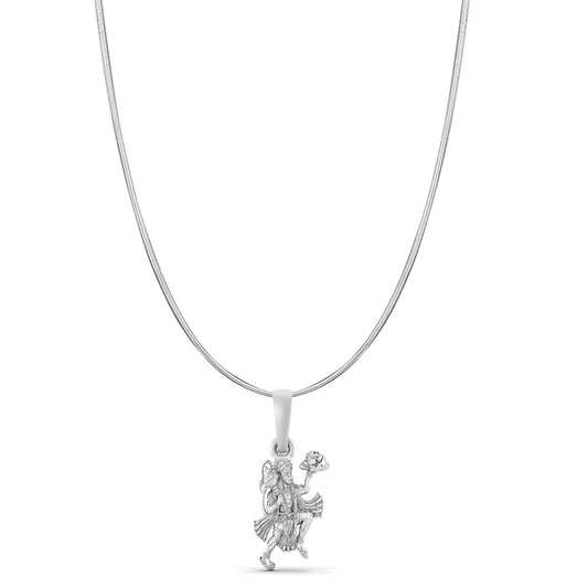 God Hanuman Chain Pendant (Pendant with Snake Chain- 22 inches) for Men & Women Pure Silver Lord bajrang bali Chain Locket for Good Health & Wealth
