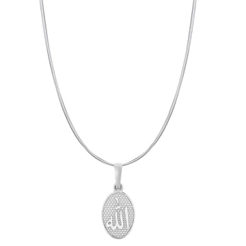 Religious God Allah Barkat Chain Pendant (Pendant with Snake Chain-22 inches) for Men and women Pure Silver spiritual Islamic Muslim Allah Barkat Kareem symbol Chain Locket for Good Luck, Health & Wealth
