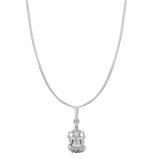 Akshat Sapphire Sterling Silver (92.5% purity) God Ganesha Chain Pendant (Pendant with Snake Chain-22 inches) for Men & Women Pure Silver Lord Ganapathy Chain Locket for Good Health & Wealth
